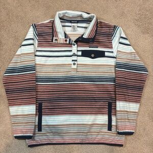Cinch Sweater Women’s Sz Large Multicolor Striped Fleece Pullover 1/4 Snap